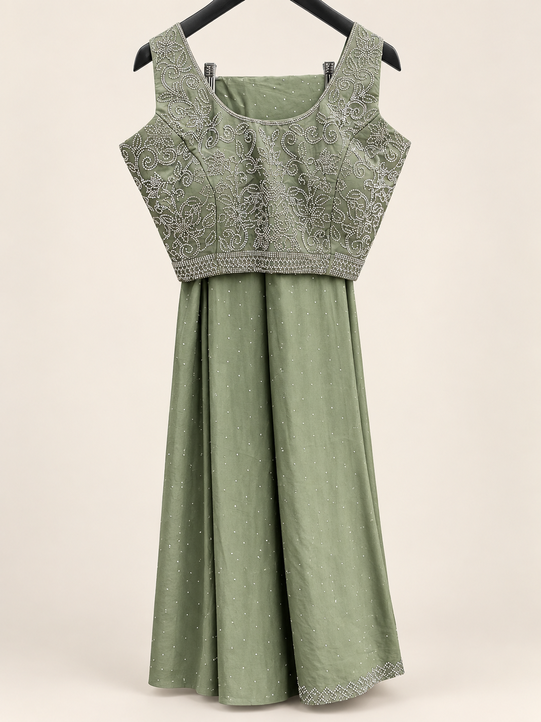 Green Stone Sequence shiny Palazzo Set