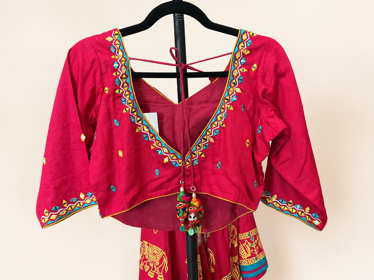 Bright Red Traditional Garba Lehenga Set