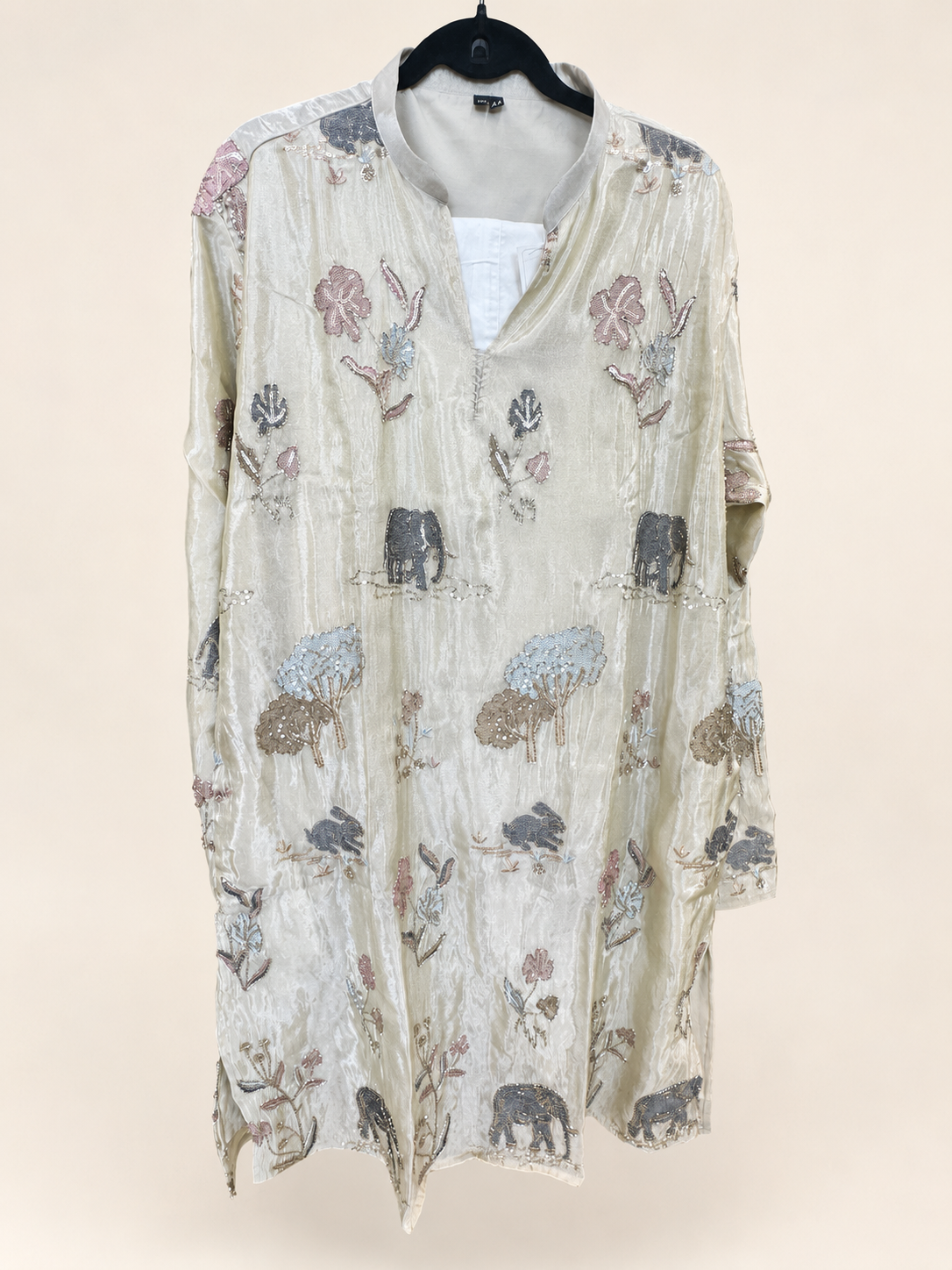 Floral and Hathi Tissue Silk Mens Kurta With Lining and Pant
