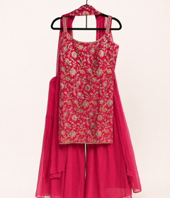 Hot Pink Heavy Embroidered Deluxe Palazzo Set with choker Dupatta