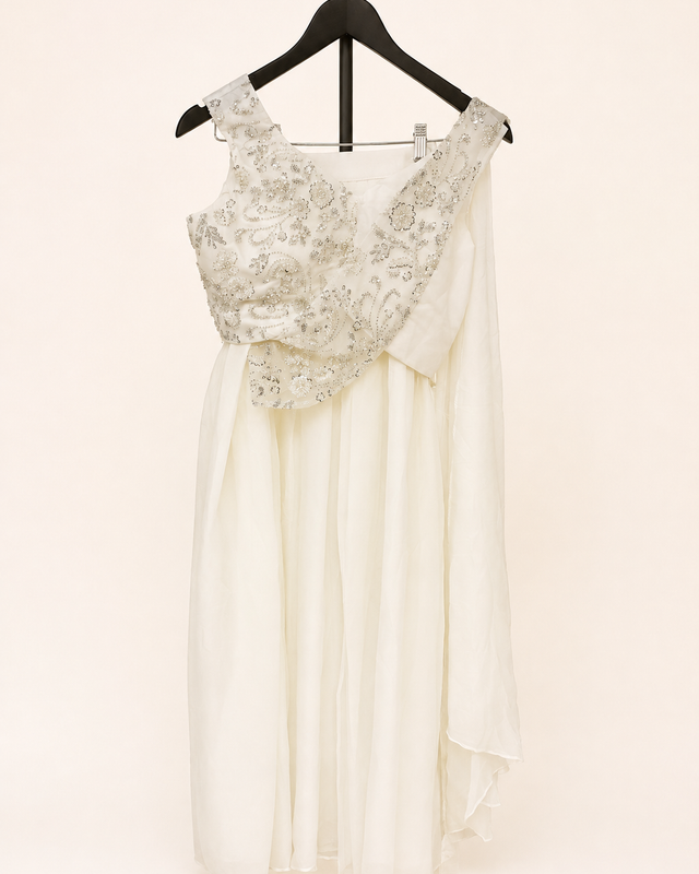 All White Sober with attached Top Sequence Dupatta Dress