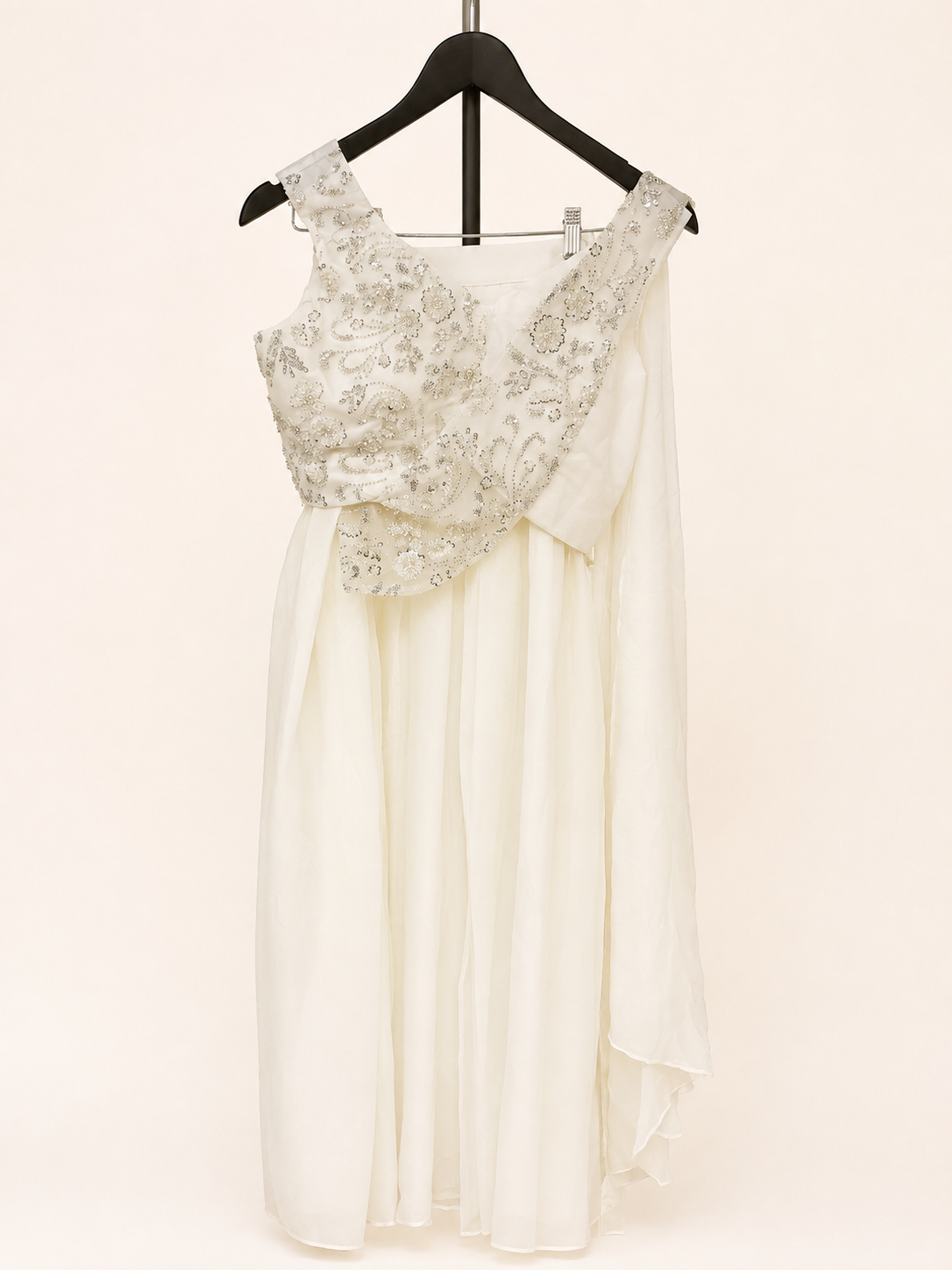 All White Sober with attached Top Sequence Dupatta Dress
