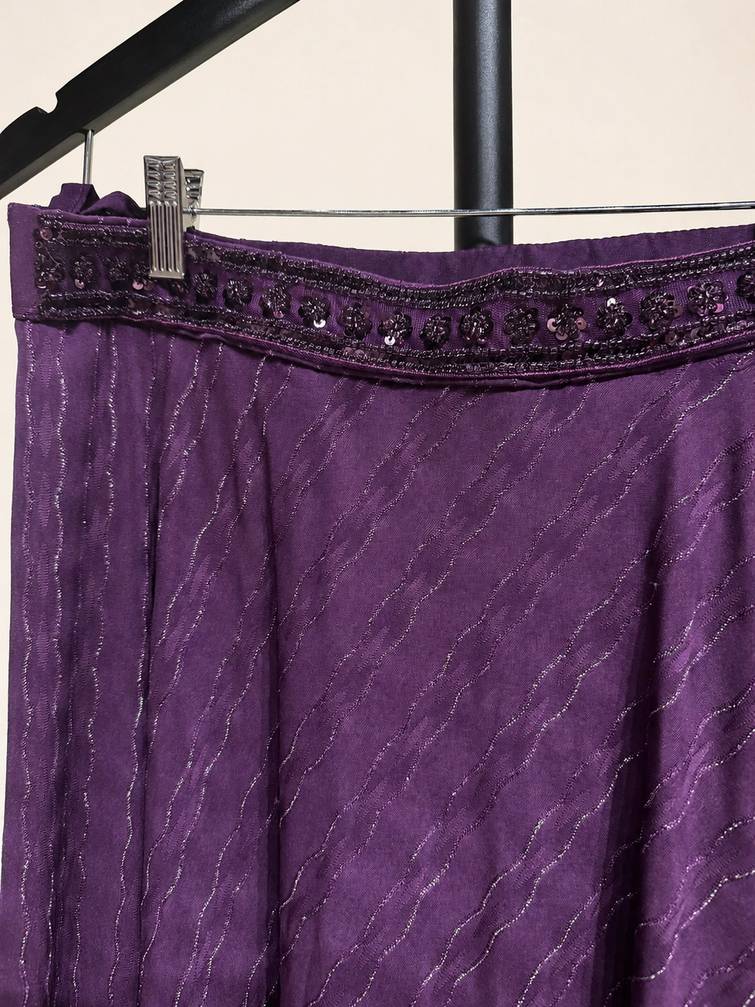 Purple Striped Gown Soft Material Choker Dupatta