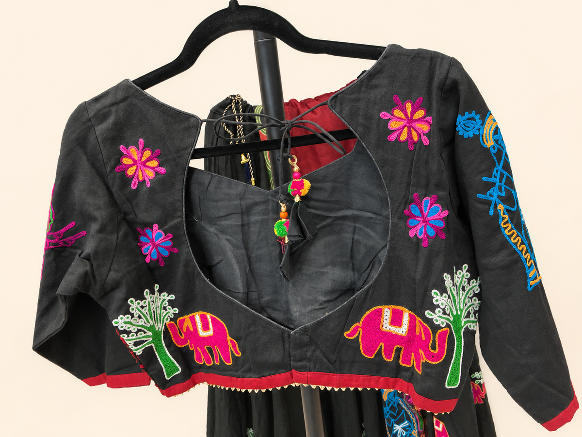 Black Lehenga with Maroon Dupatta