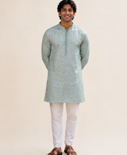 Baby Blue Traditional Elephant Pattern Deluxe Kurta