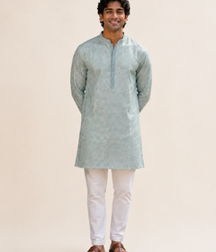 Baby Blue Traditional Elephant Pattern Deluxe Kurta
