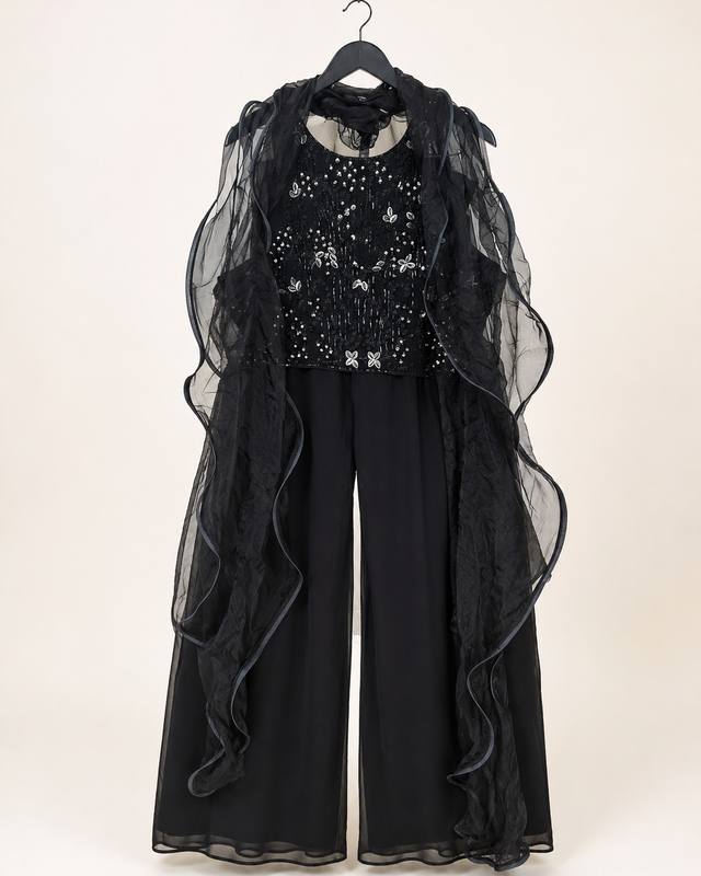 Black beaded dangles palazzo pant
