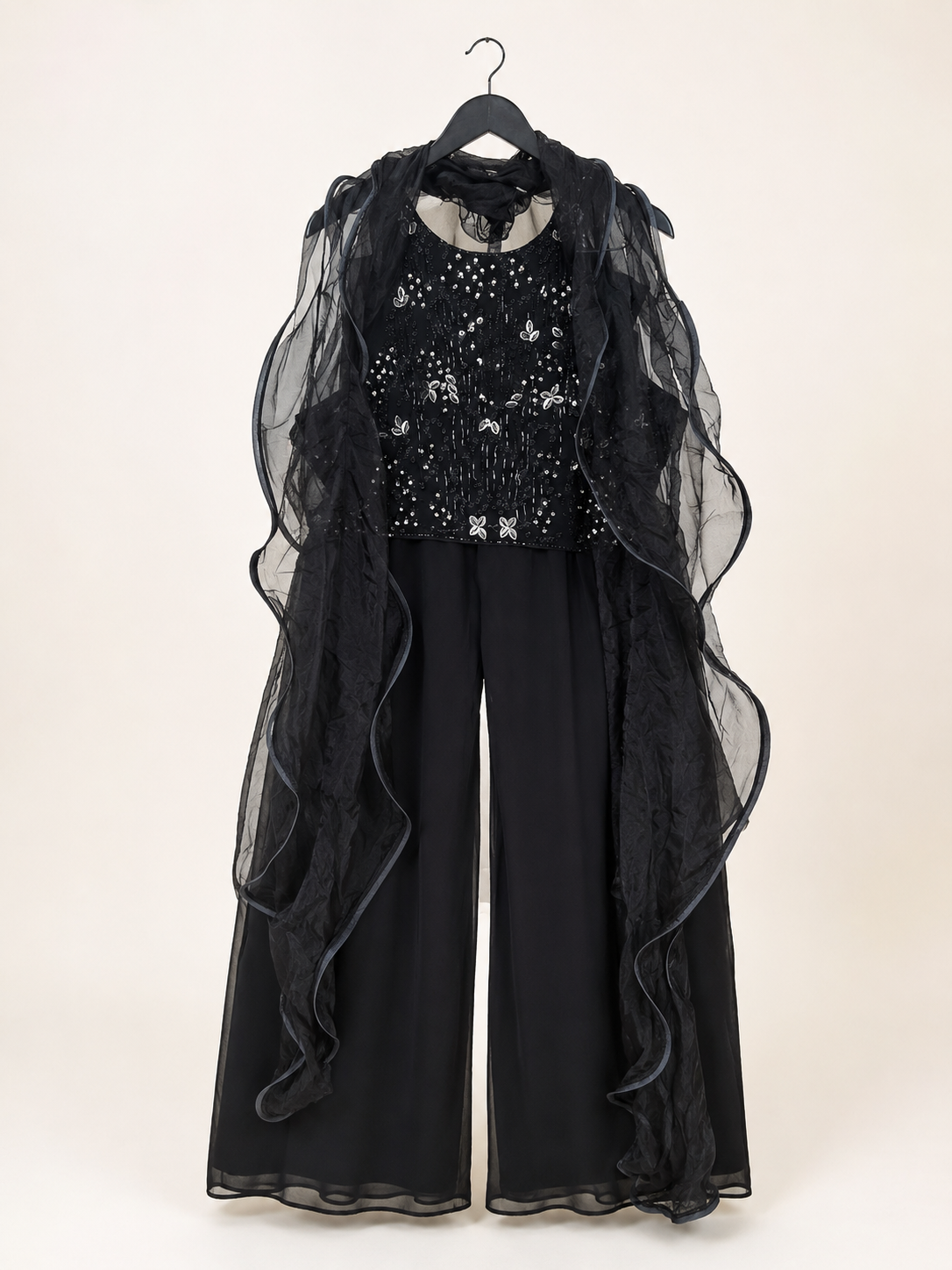 Black beaded dangles palazzo pant