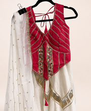 Red and White Cross Cut Choli Design with Sleeveless Top