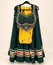 Green Garba Lehenga Set with Yellow Dupatta Traditional Folk