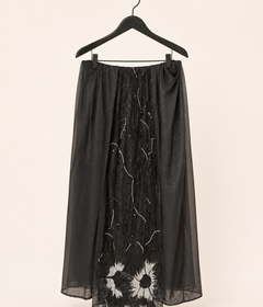 Black Floral Stone Sequence Sleeveless Top Attached Dupatta