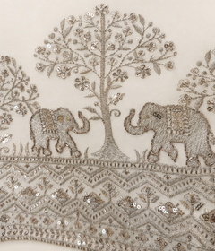 Mens V Nevk White Soft Material Kurta with Gold Elephant Embroidery