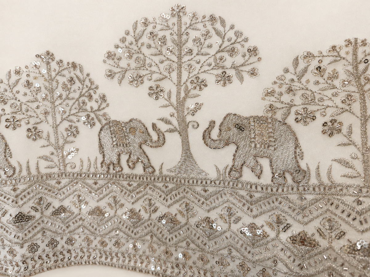 Mens V Nevk White Soft Material Kurta with Gold Elephant Embroidery