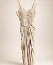 Golden Feather Sleeve Corset Saree