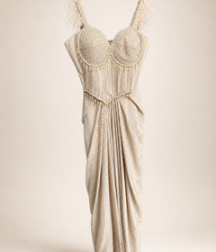 Golden Feather Sleeve Corset Saree