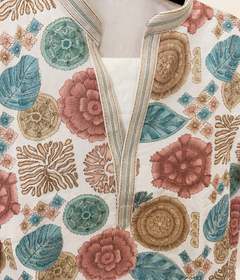 Mens White Kurta with Floral Heavy Design