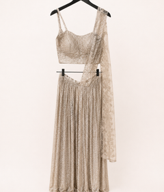 Heavy Rose Gold Champagne Delhi Designer Dress Pre-Stiched stitched sari