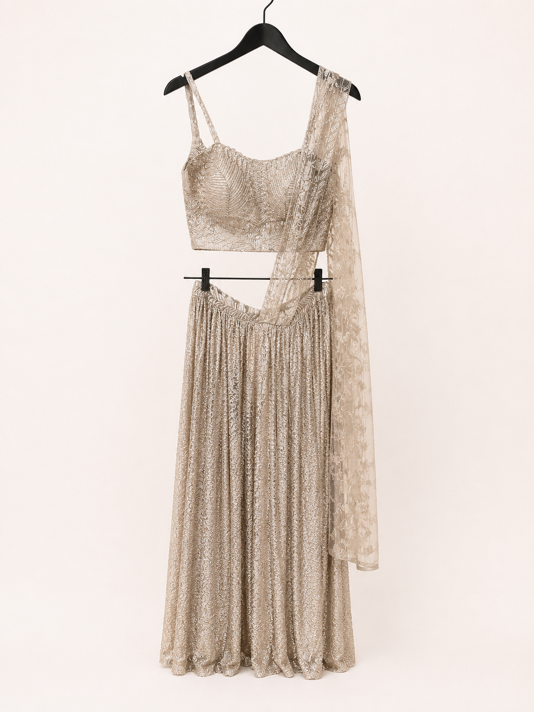 Heavy Rose Gold Champagne Delhi Designer Dress Pre-Stiched stitched sari