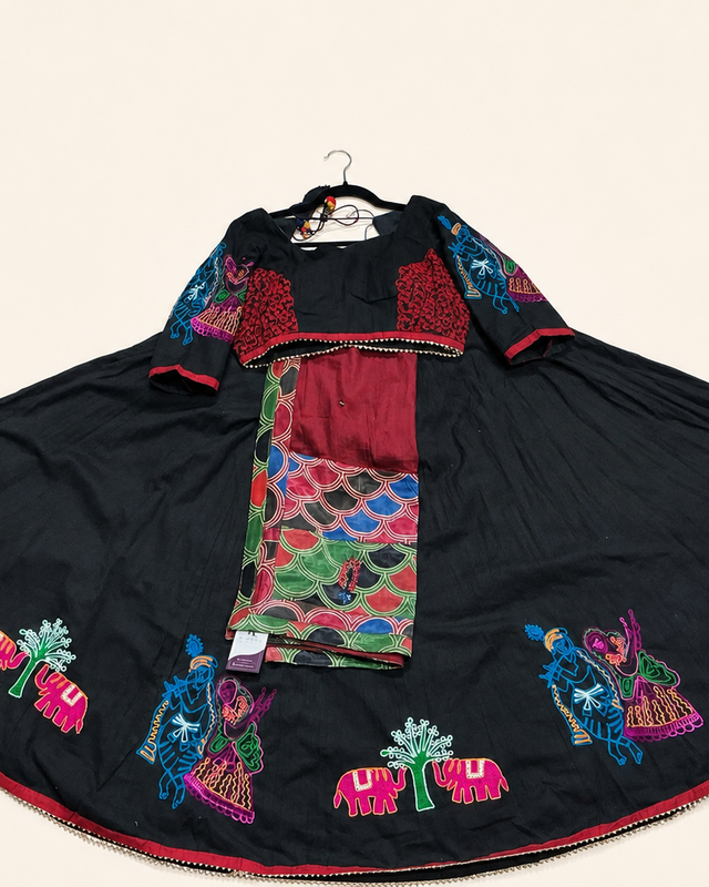 Black Lehenga with Maroon Dupatta
