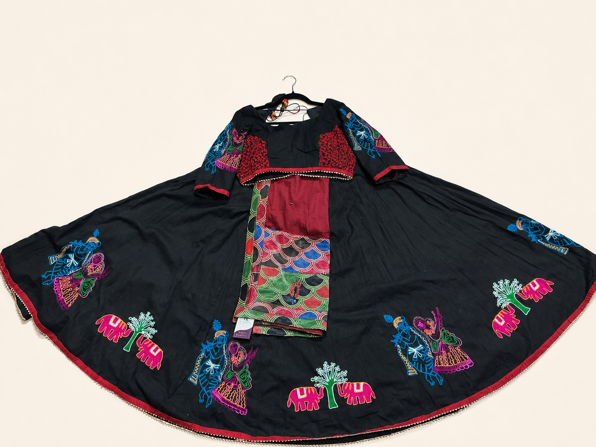 Black Lehenga with Maroon Dupatta