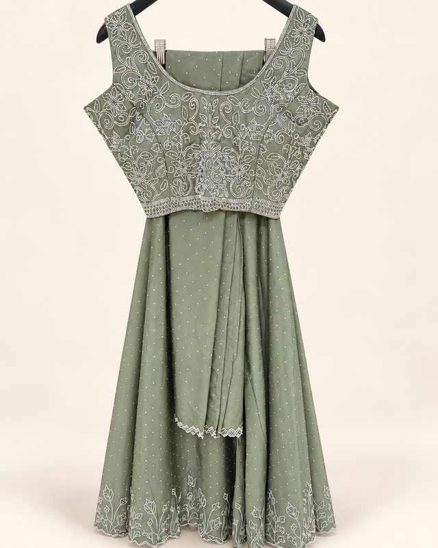 Green Stone Sequence shiny Palazzo Set