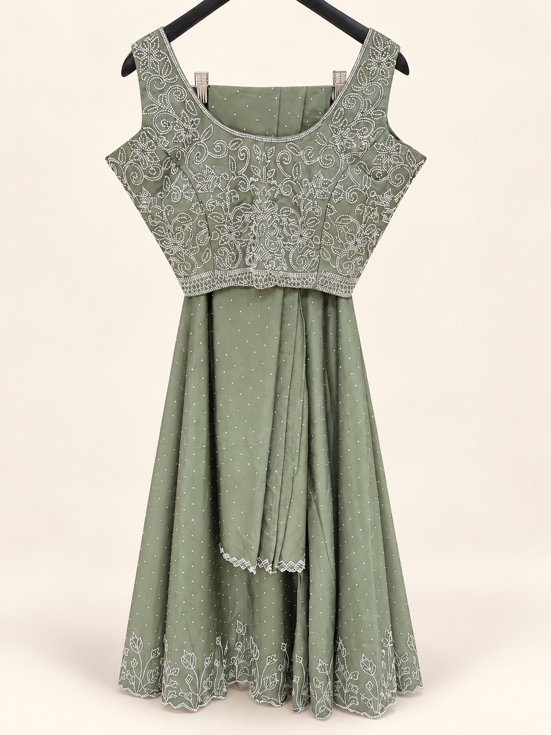 Green Stone Sequence shiny Palazzo Set
