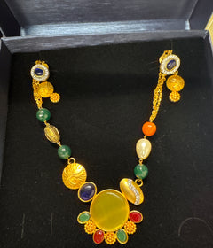 Colorful floral bead gold necklace set