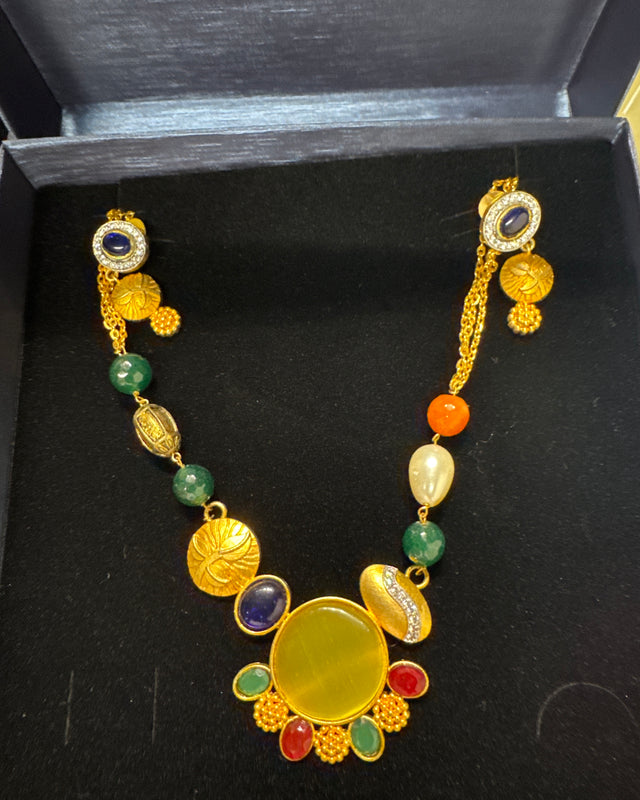 Colorful floral bead gold necklace set
