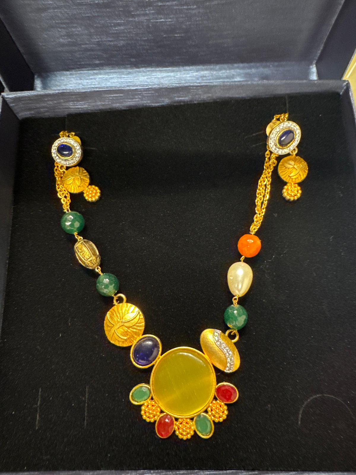 Colorful floral bead gold necklace set