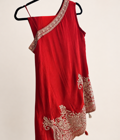 Asymmetrical Cut Burnt Orange with Gold Embroidery and Tassled Top