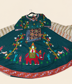 Green Garba Lehenga Set Folk Style