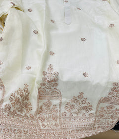 Premium Mandir Golden Embroidery Mens Kurta with Buttons