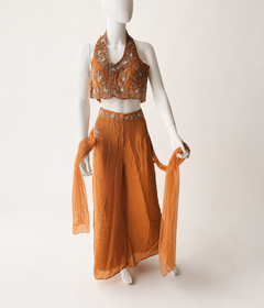 Burnt Orange Embroidered Halter Palazzo Set with Dupatta