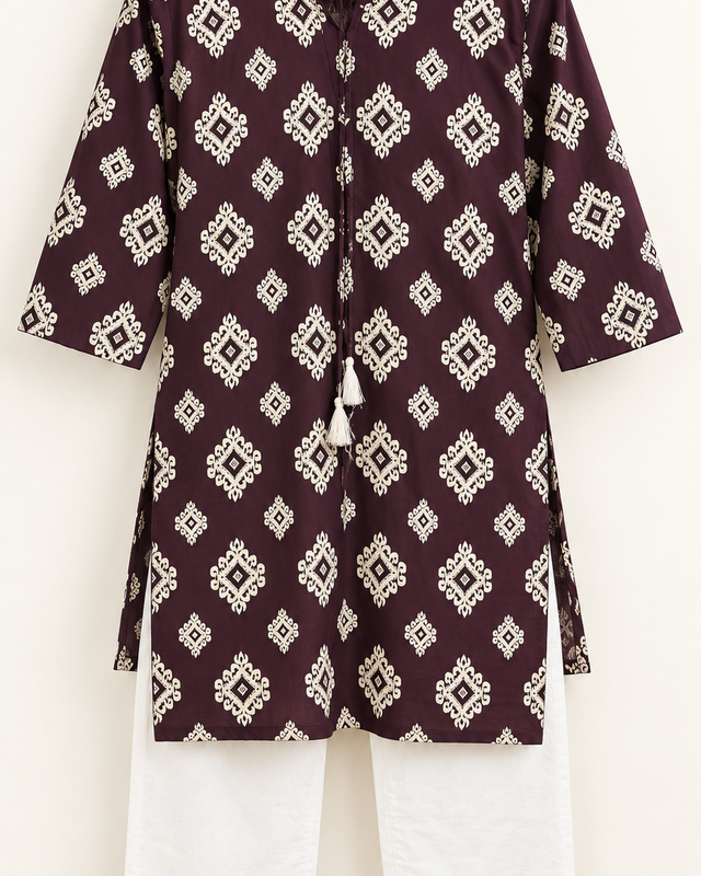 Bandhani Diamond Print Kurta Palazzo Set in Purple