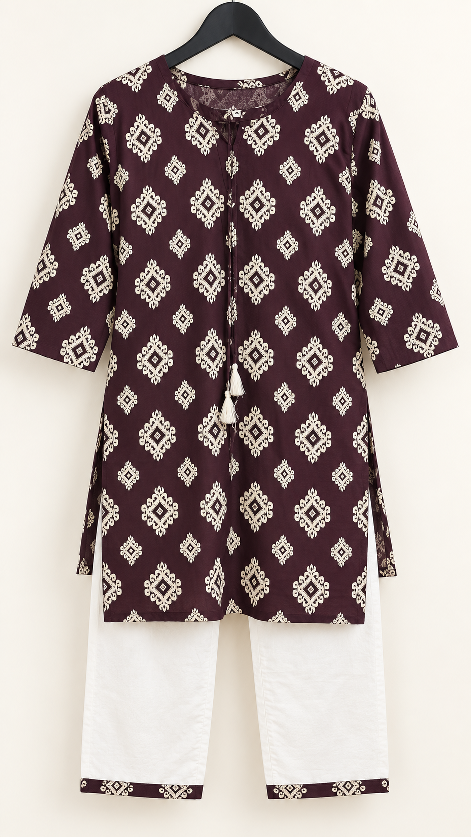 Bandhani Diamond Print Kurta Palazzo Set in Purple