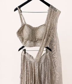 Heavy Rose Gold Champagne Delhi Designer Dress Pre-Stiched stitched sari