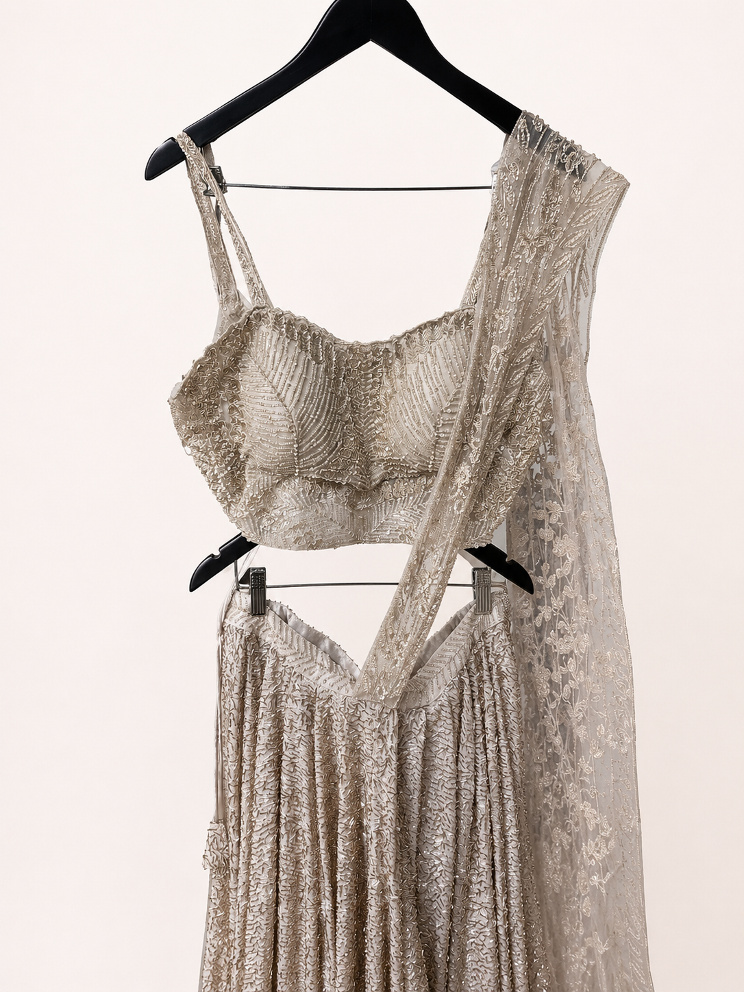 Heavy Rose Gold Champagne Delhi Designer Dress Pre-Stiched stitched sari