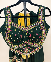 Green Garba Lehenga Set with Yellow Dupatta Traditional Folk