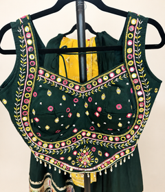 Green Garba Lehenga Set with Yellow Dupatta Traditional Folk