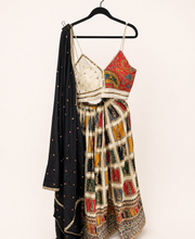 White traditional Folk Heavy Pattern Spaghetti Top with black Dupatta