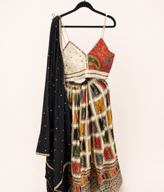 White traditional Folk Heavy Pattern Spaghetti Top with black Dupatta