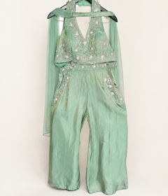 Mint Green Pocket Halter Top Palazzo Set