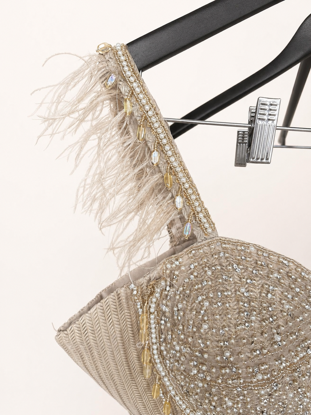 Golden Feather Sleeve Corset Saree
