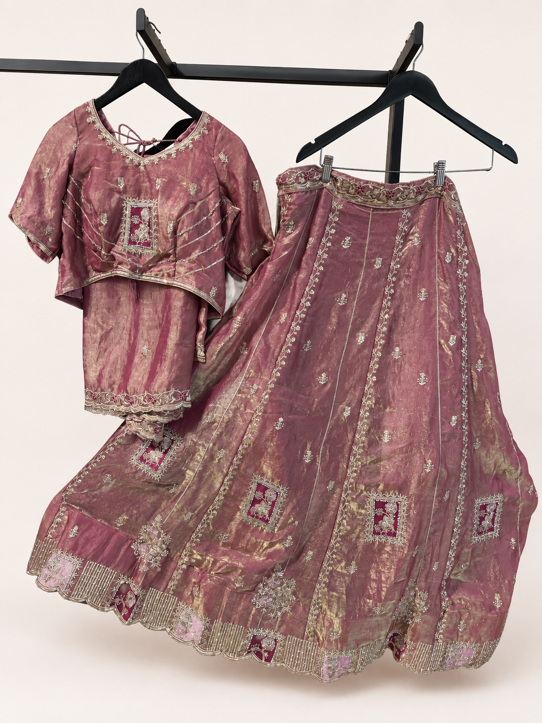 Royal Pink Metallic Lehenga Set
