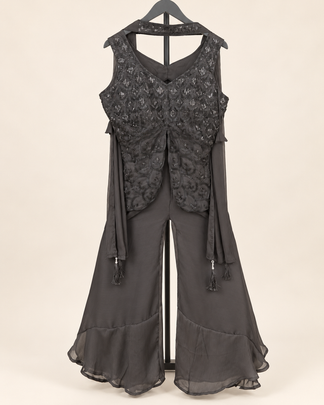 Black Designer Cut Palazzo Set