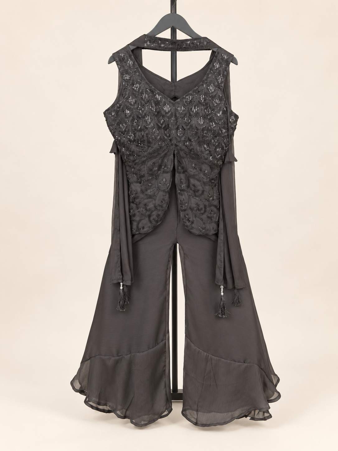 Black Designer Cut Palazzo Set