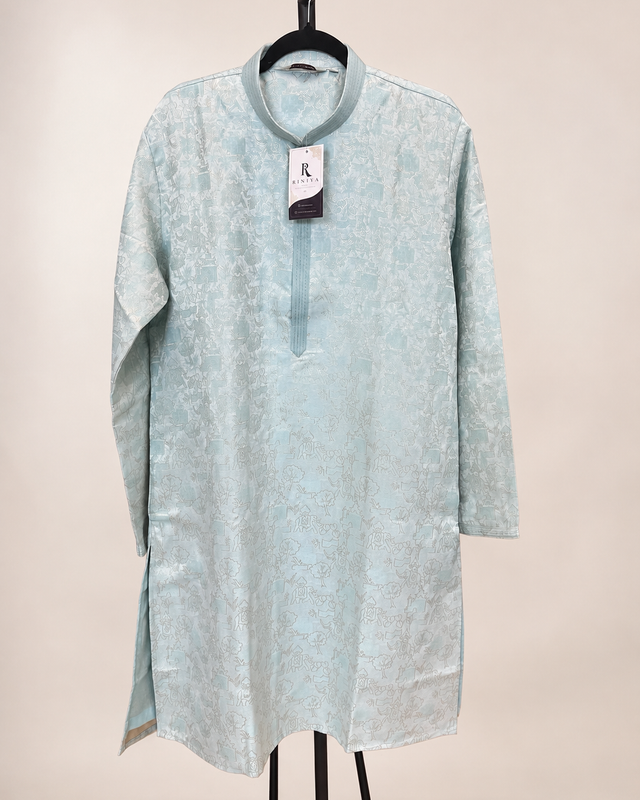 Baby Blue Traditional Elephant Pattern Deluxe Kurta