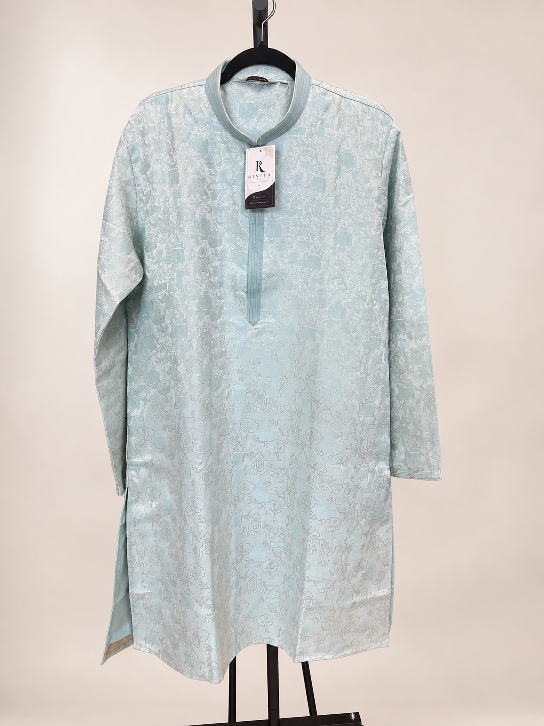 Baby Blue Traditional Elephant Pattern Deluxe Kurta