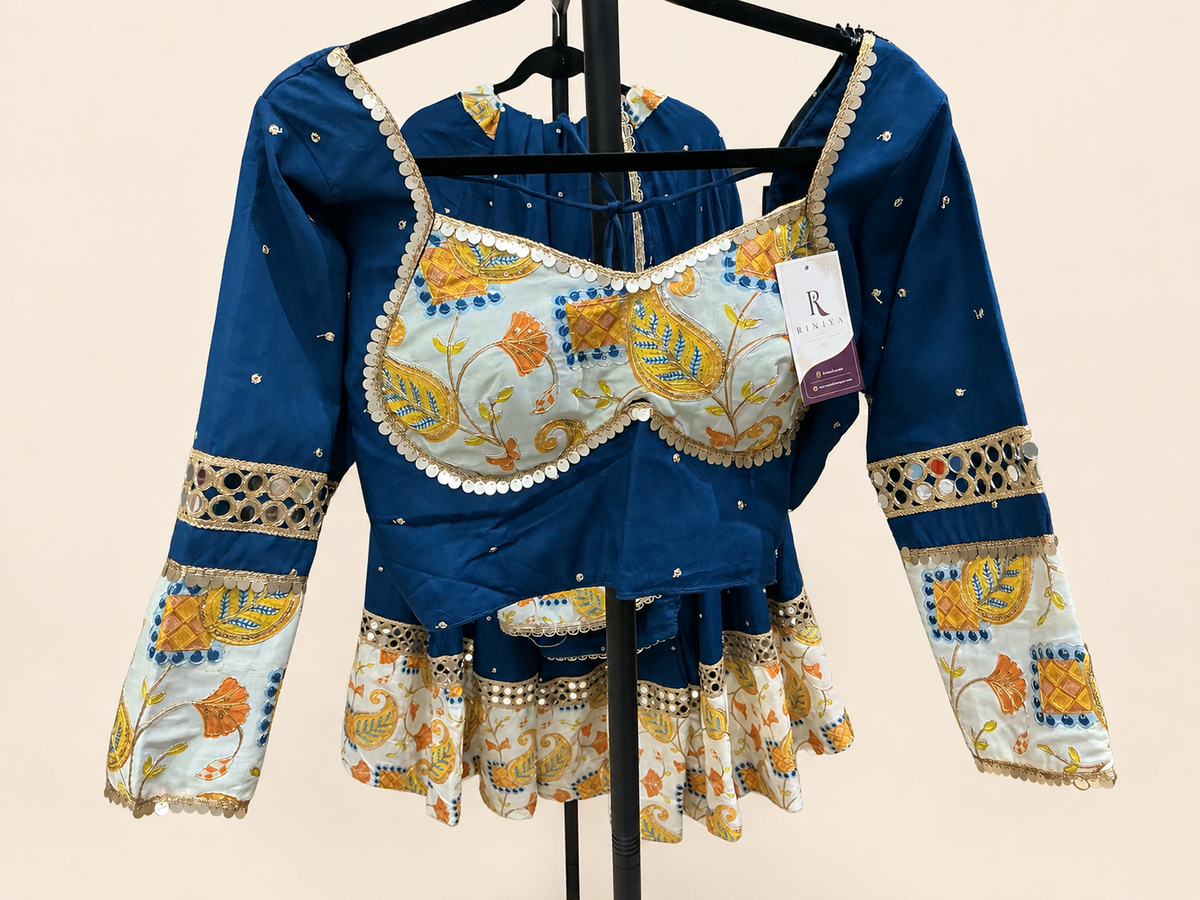 Blue and White Floral Riniya Lehenga Set