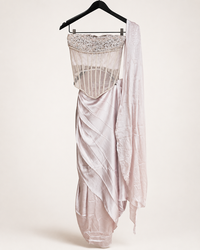 Tube Top Champagne Pink Corset Pre-Stiched Saree